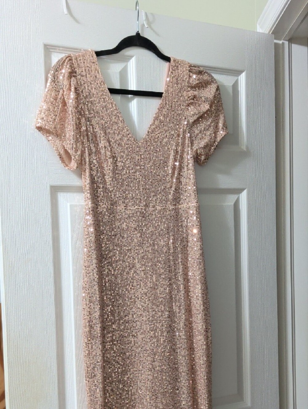Sequin V-Neck Evening Dress in Rose Gold - Picture 2 of 2